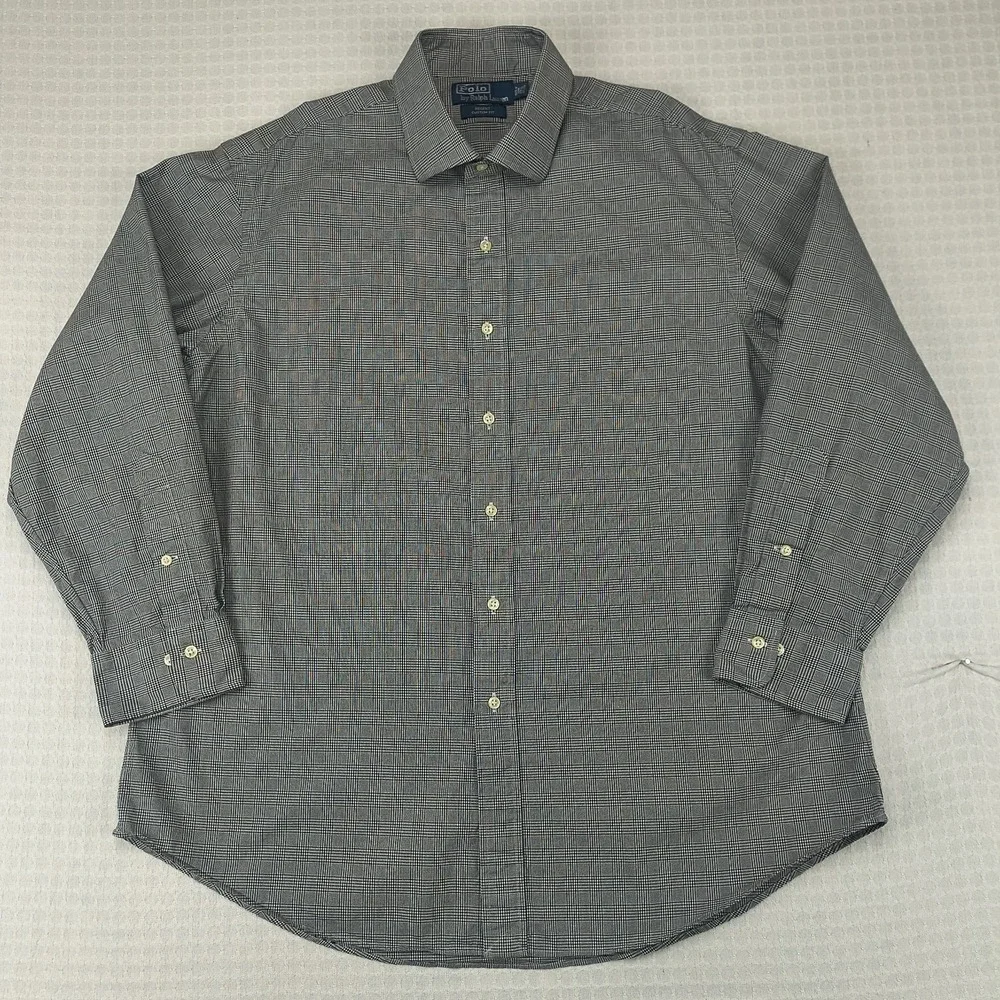 Polo Ralph Lauren Regent Custom Fit Shirt Mens 17.5 32/33 Black White Glen Plaid